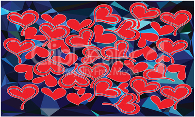 Collection of hearts on abstract diamonds background