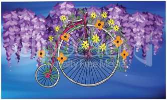 modern bicycle on abstract background and textured leaves