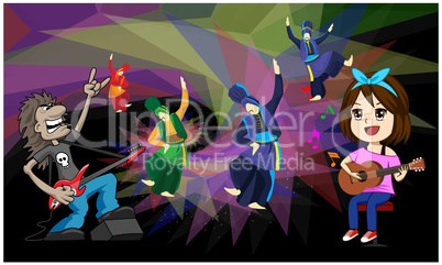 rock music and dance party on abstract background