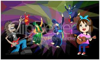 rock music and dance party on abstract background