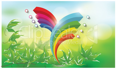 A digital rainbow is on the plant leaves, illustration