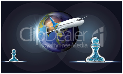 world and chess pawn travel on plane