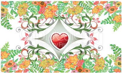 Red Heart of Abstract Design on floral Bed