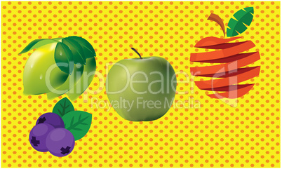 several fruits are on abstract background