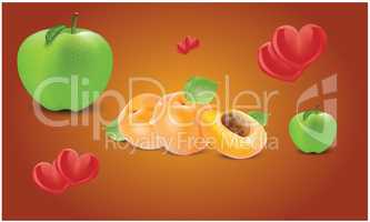 winter fruits with hearts on dark background