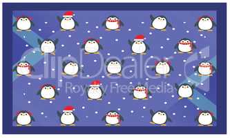 various penguin are on abstract winter background