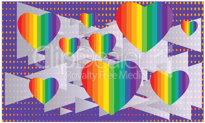 Various Rainbow hearts on Triangle background