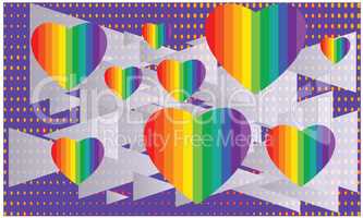 Various Rainbow hearts on Triangle background