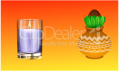 mock up illustration of candle and festive item on abstract gold background