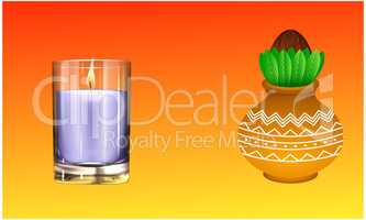 mock up illustration of candle and festive item on abstract gold background