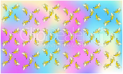 several banana on abstract rainbow background