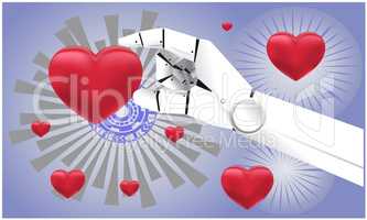heart catch by robot hand on abstract background