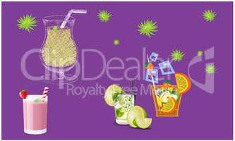 Collection of different types of juice on abstract background