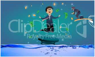 business man jumping from swimming pool to catch money