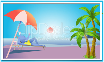 cartoon art of a beach view in sunny day