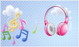 headphone, violin key and music icon on abstract cloud background