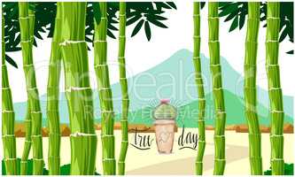 long bamboo tree with small plants on tree day
