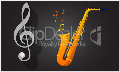 violin key and saxophone with music art on black art background