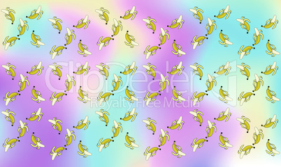 several banana on abstract rainbow background