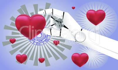 heart catch by robot hand on abstract background