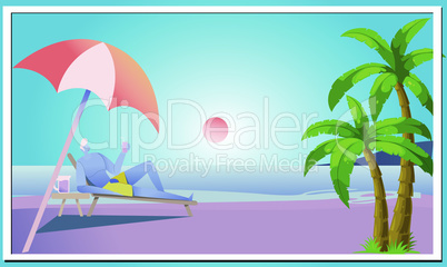 cartoon art of a beach view in sunny day