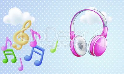 headphone, violin key and music icon on abstract cloud background