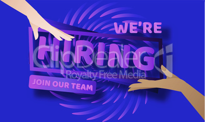 hiring advertisement with hands on abstract background