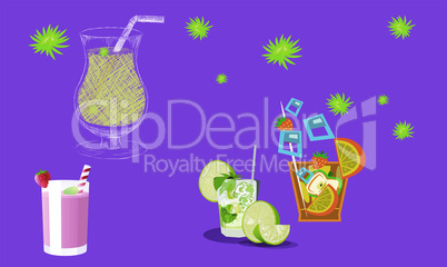 Collection of different types of juice on abstract background