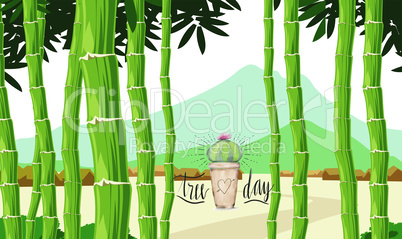 long bamboo tree with small plants on tree day