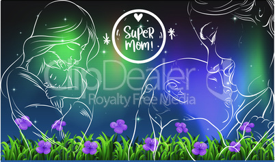 mother love art on floral rainbow background