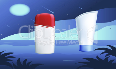 mock up illustration of couple beauty product on night view background