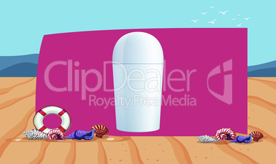 mock up illustration of beauty product on beach side banner advertising