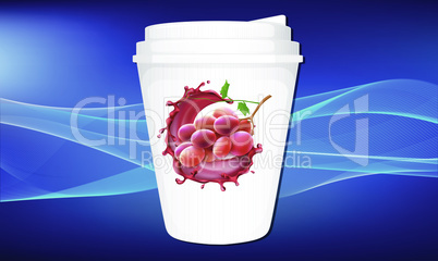 mock up illustration of disposable glass of juice with art on abstract background