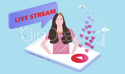 live stream playing in smart phone on abstract background