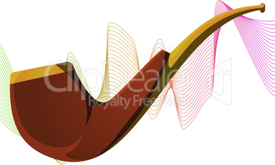 wooden tobacco pipe on abstract wave background