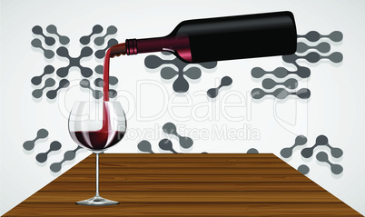 wine bottle and glass at table on abstract background