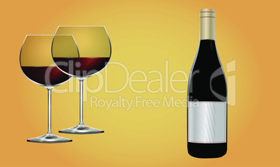wine bottle and glass on abstract background