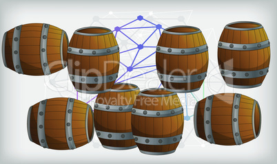 wooden whisky barrel on abstract art background