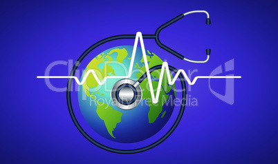 stethoscope checking heartbeat of earth on abstract background