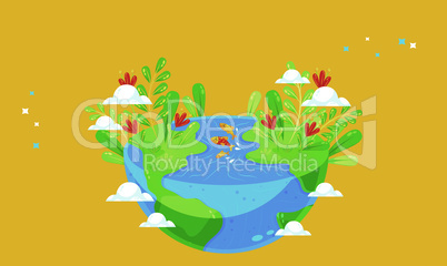 earth has many plants and animals on abstract background