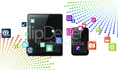 various applications for mobile devices on abstract background