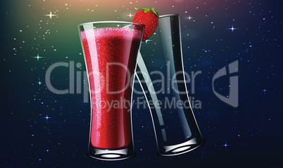 full and empty glass of strawberry juice on dark background