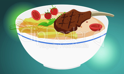 full bowl of meal on abstract background