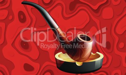 wooden pipe in a tray on abstract red background