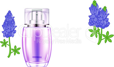 mock up illustration of lavender extract perfume on flower background