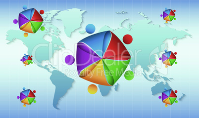 colorful pentagon with dots on world map background