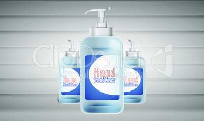 mock up illustration on hand sanitizer bottles on wooden background