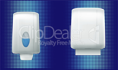 mock up illustration of soap and tissue dispenser on abstract background