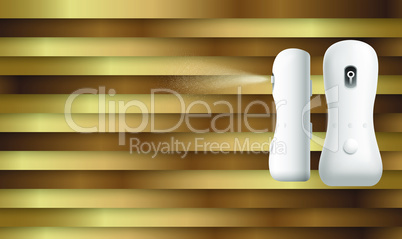 mock up illustration of room freshener spray on gold background