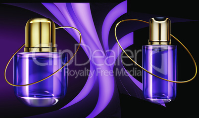 mock up illustration of couple perfume on purple waves background
